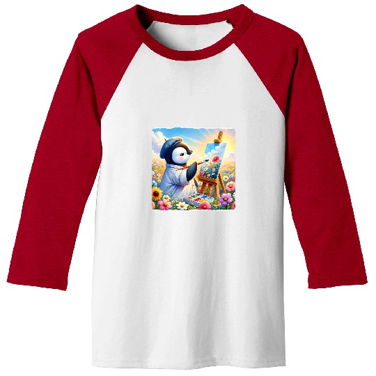 Penguin Pet Drawing Flowers In A Field On A Clear Day Beret Baseball Tees