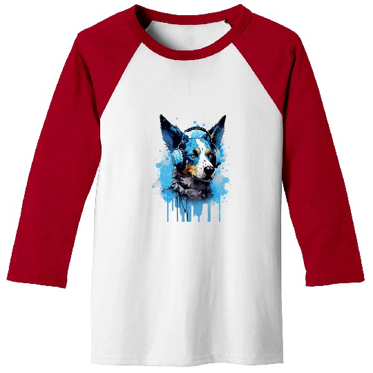 Rave EDM Blue Heeler Dog Headphone Baseball Tees