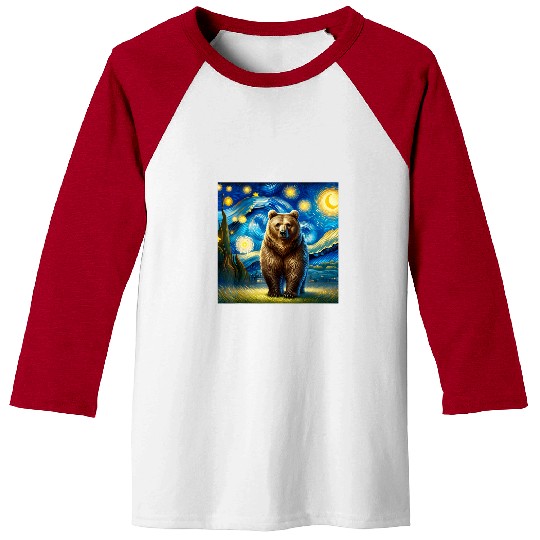 Bear Pet Bear Starry Night Vincent Van Gogh Sky Famous Painting Art Baseball Tees
