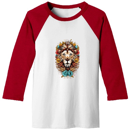 Lion Pet Head with Layered Flowers graphic cadeau street art Baseball Tees