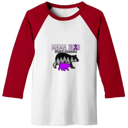 Bear Pet Mama Bear Epilepsy Awareness Month Purple Ribbon Graphic 2 Baseball Tees
