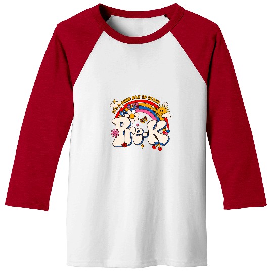 Its A Good Day To Teach Preschool Groovy Rainbow Teacher Baseball Tees