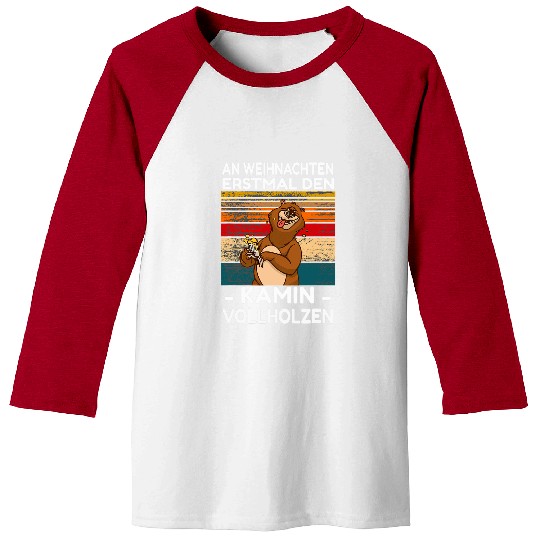 Bear Pet On Christmas the fireplace full wooden bear Baseball Tees