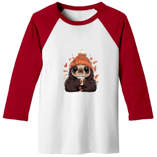 Sloth Pet Fall Hot Chocolate Cocoa Autumn Thanksgiving Baseball Tees