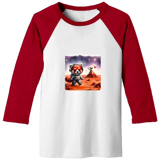 Panda Pet Red Panda Astronaut Exploring Planet Alien Rock Space Baseball Tees