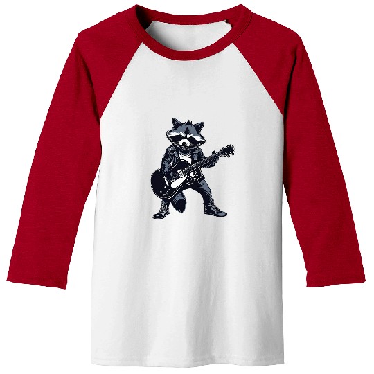 Raccoon Pet dressed as guitarist with guitar rocker musician Baseball Tees
