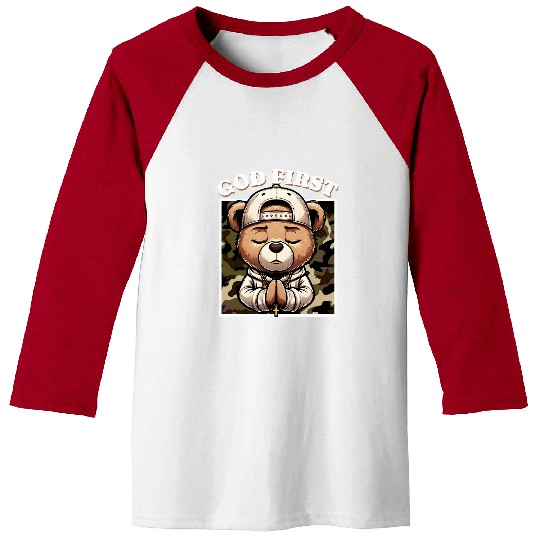 Bear Pet God First Hip Hop Camo Teddy Bear Christian Streetwear Pray Baseball Tees