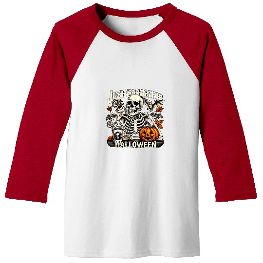 Coffee Fun Just Waiting for Halloween Skeletons Coffee Spooky Season Baseball Tees