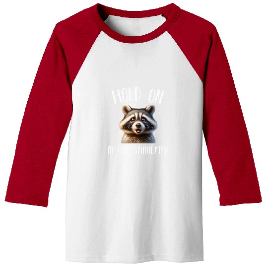 Raccoon Pet Hold On I m Overstimulated Funny Raccoon Meme Baseball Tees