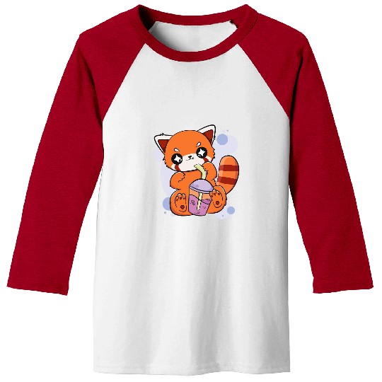 Panda Pet Red Panda Boba Cute Anime Kawaii Pearl Bubble Tea Baseball Tees