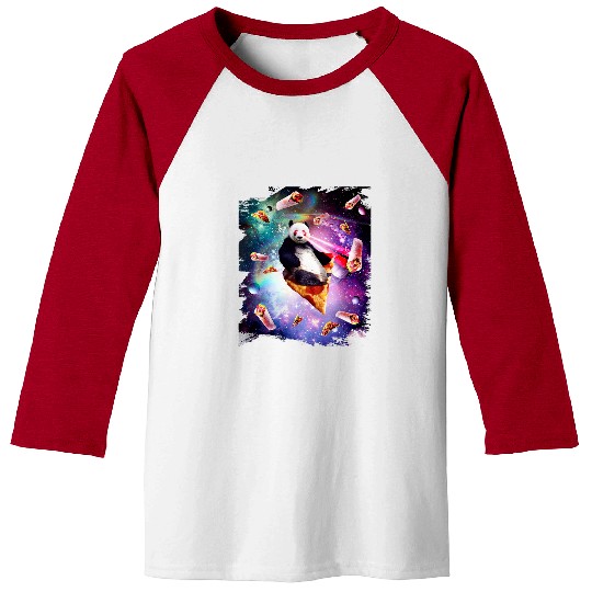Panda Pet Space Laser Panda Eating Pizza Galaxy Pandas Baseball Tees