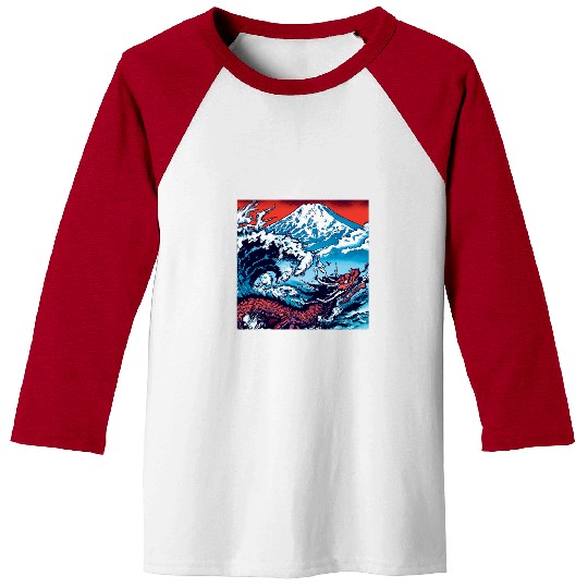 Dragon Pet Red Dragon Mount Fuji Design Baseball Tees