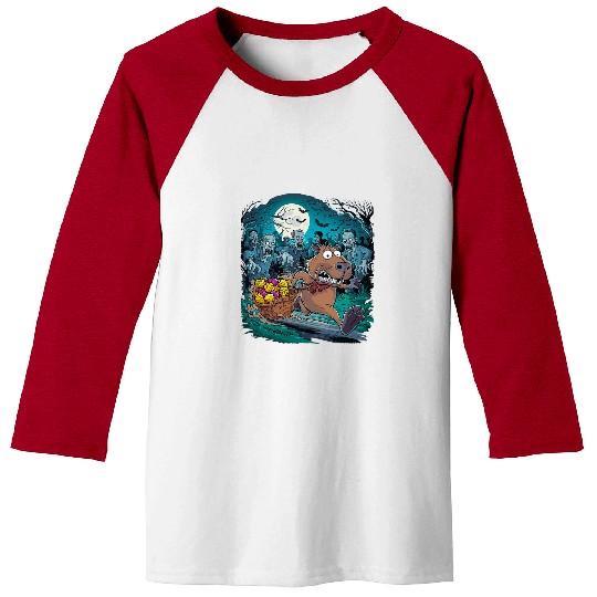 capybaras Pet Scared capybaras Fleeing Zombies Halloween Baseball Tees