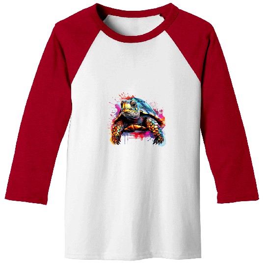 Box Turtle Lover Colorful Splash Art Baseball Tees