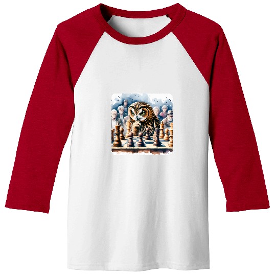 Owl Pet In Chess Tournament Thoughtfully Pieces Intense Match Baseball Tees