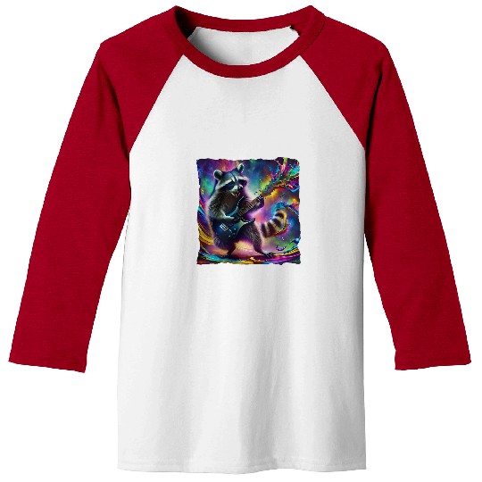 Raccoon Pet Watercolor Guitar Rock Music Metal Racoon Tee Baseball Tees