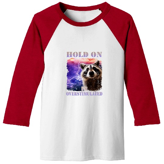 Raccoon Pet Hold On I m Overstimulated Funny Raccoon Meme Selfie Baseball Tees