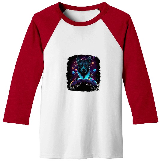 Gamer Streamer Abstract Dog Neon Controller Baseball Tees