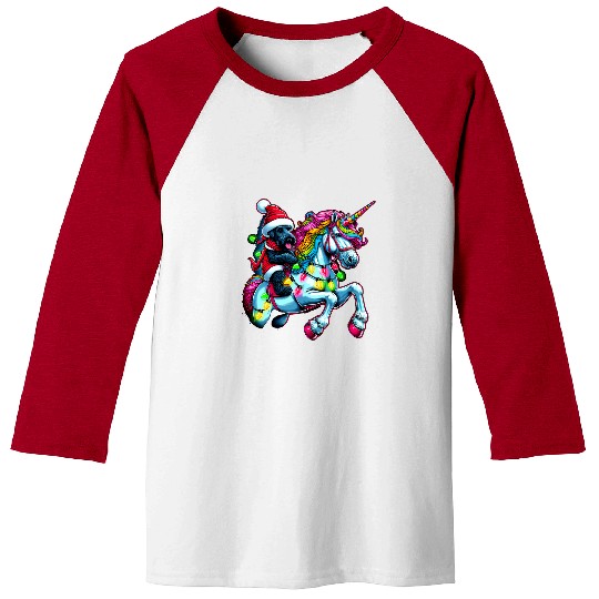 Christmas Lights Kerry Blue Terrier Dog Riding Unicorn Baseball Tees