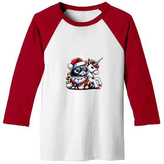 Christmas Lights Exotic Shorthair Cat Riding Unicorn Baseball Tees
