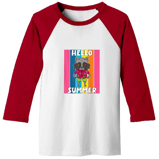 Raccoon Pet Hello Summer Funny Raccoon Animal Swimwear Beach Vacation Baseball Tees