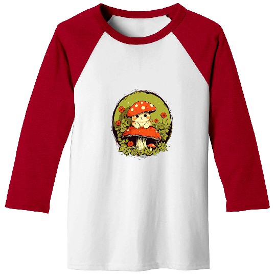 Cat Mushroom Cute Cottagecore Aesthetic 1 Baseball Tees