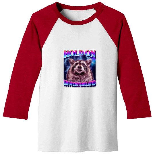 Raccoon Pet Hold On I m Overstimulated Raccoon Funny Men Women 1 Baseball Tees