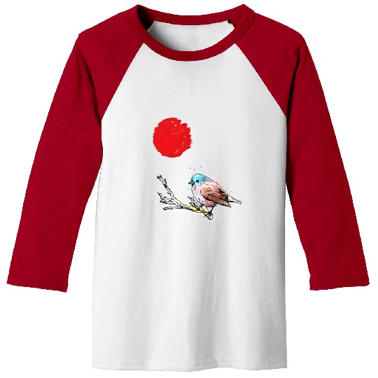 Murakami Birds Red Moon Japenese Baseball Tees