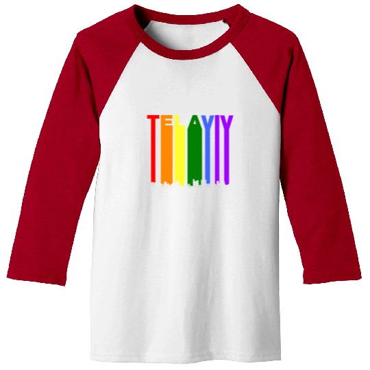 Tel Aviv Israel Skyline Rainbow LGBT Gay Pride Baseball Tees
