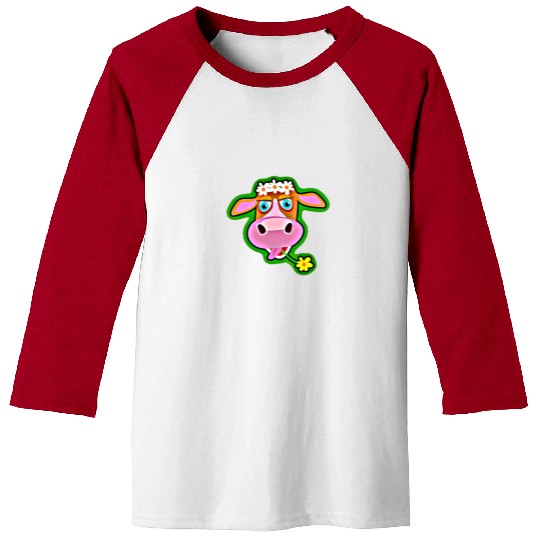 Cute Cow with Bohemian Flower Crown Baseball Tees