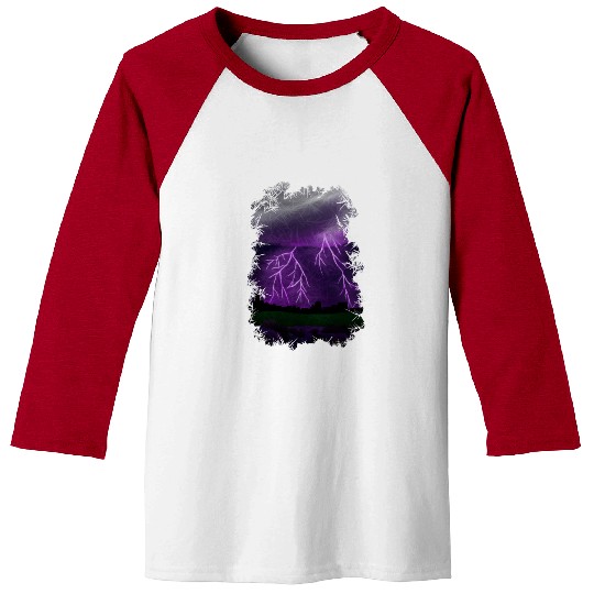 Purple Lightning Scene Baseball Tees