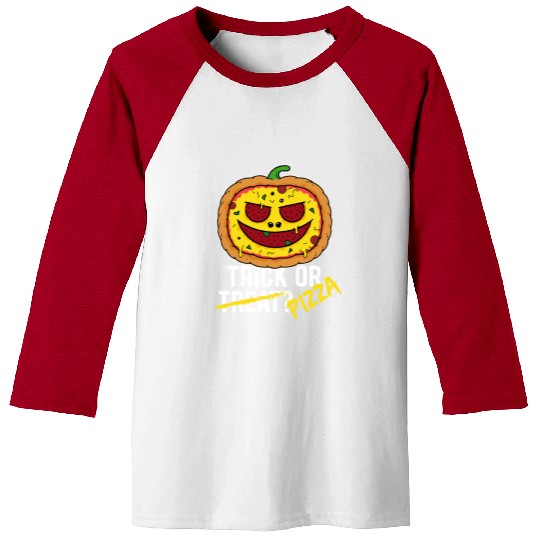 Trick or Treat Pizza Face - Halloween Pizza Party Baseball Tees