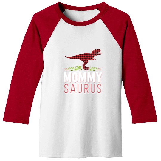 Mommy Saurus T Rex Mom Red Plaid Matching Family Baseball Tees