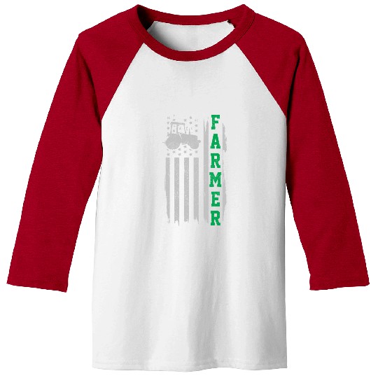 Farmer Tractor American Flag Patriotic Farming Baseball Tees