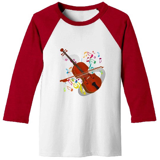 red-brown hand-drawn violin with notes Baseball Tees