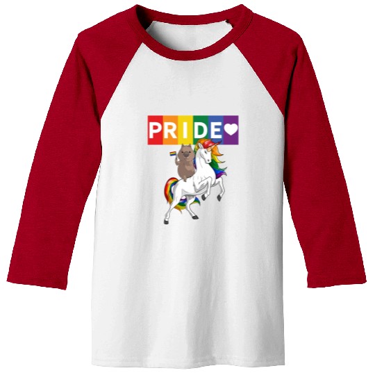 LGBT Gay Pride Wombat Riding Rainbow Unicorn Baseball Tees