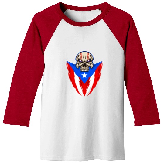 Puerto Rico Baseball Skull Baseball Tees