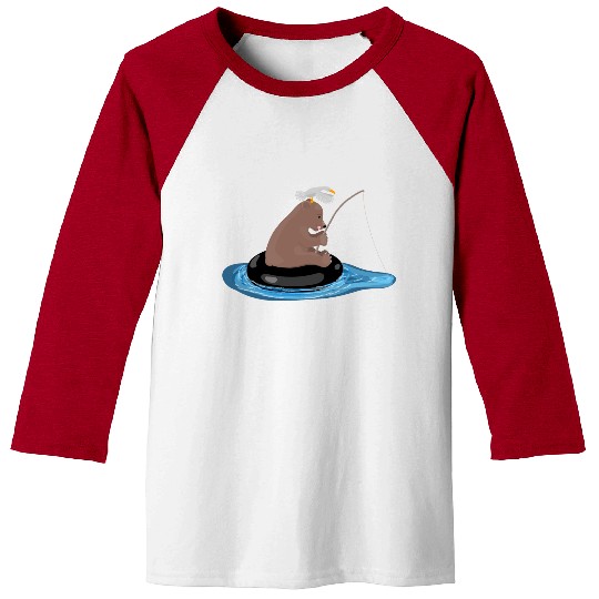 Cute bear cub fishing cartoon illustration Baseball Tees