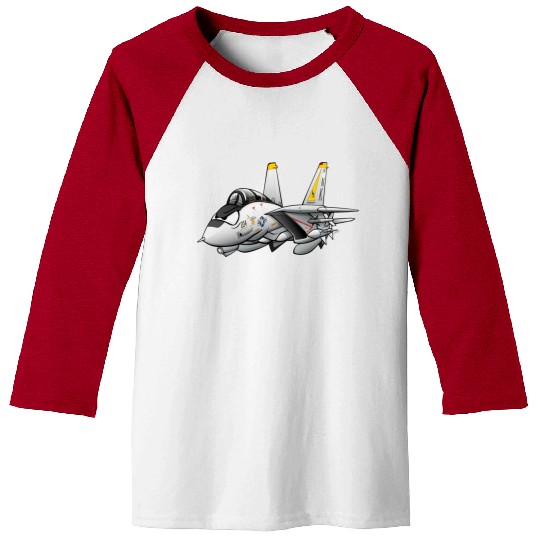 F-14 Tomcat Military Fighter Jet Aircraft Cartoon Baseball Tees