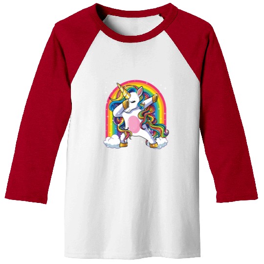 Dabbing Unicorn Rainbow Girls Kids Dab Unicorn Baseball Tees