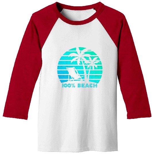100% BEACH with palm trees and text Baseball Tees