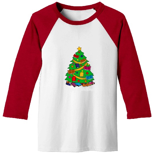 Merry Christmas Tree Love Reading Books Librarian Baseball Tees