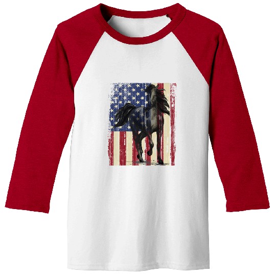 Horse American Flag Horseback Riding Horse Lover Baseball Tees