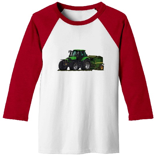 Light green tractor with a baler Baseball Tees