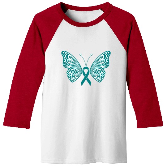 Ovarian Cancer Awareness Teal Ribbon Butterfly Baseball Tees