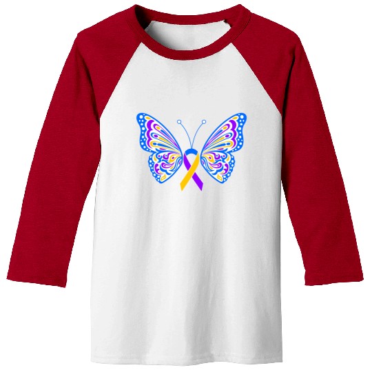 Bladder Cancer Purple Yellow Blue Ribbon Butterfly Baseball Tees