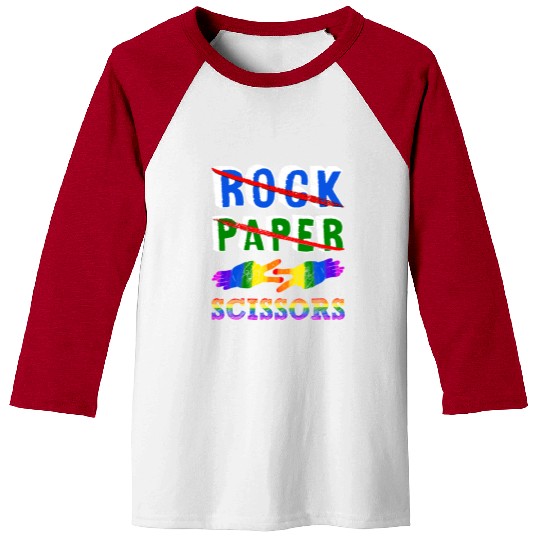 Rock Paper Scissors Lesbian Couple LGBTQ Pride Mon Baseball Tees