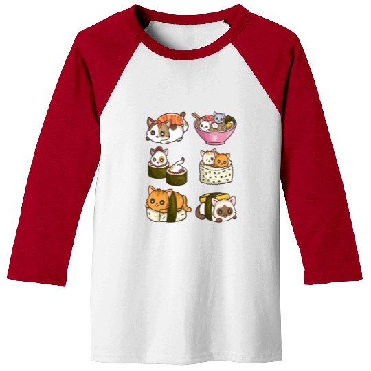 Sushi Cat Japanese Anime Baseball Tees