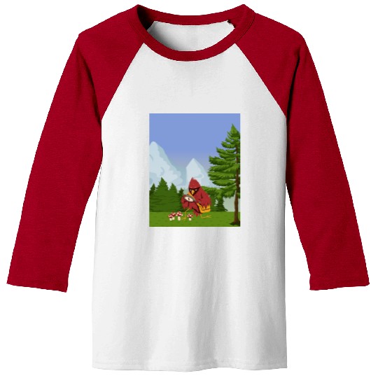 Cardinal Bird Foraging Collecting Mushrooms Baseball Tees