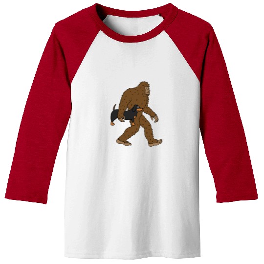 Bigfoot Sasquatch Carrying Dachshund Baseball Tees